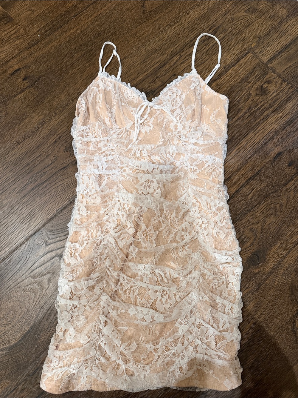 Nude Lace Spaghetti Strap Mini Dress